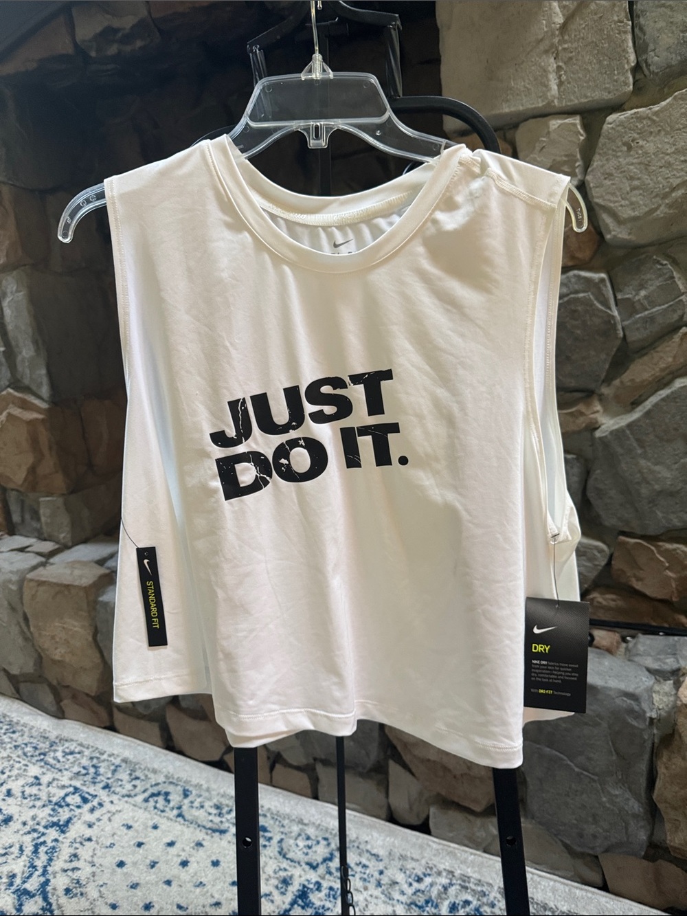 Nike White Women’s Sleeveless Muscle Tee with Black 'Just Do It.' Logo